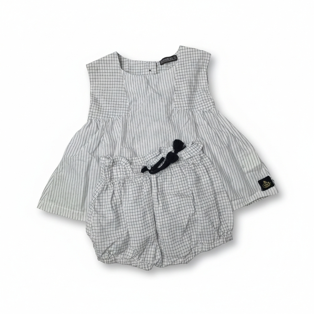 Yellowsub Greece 100% Cotton Grid & Stripe Bloomer Set 6/9M
